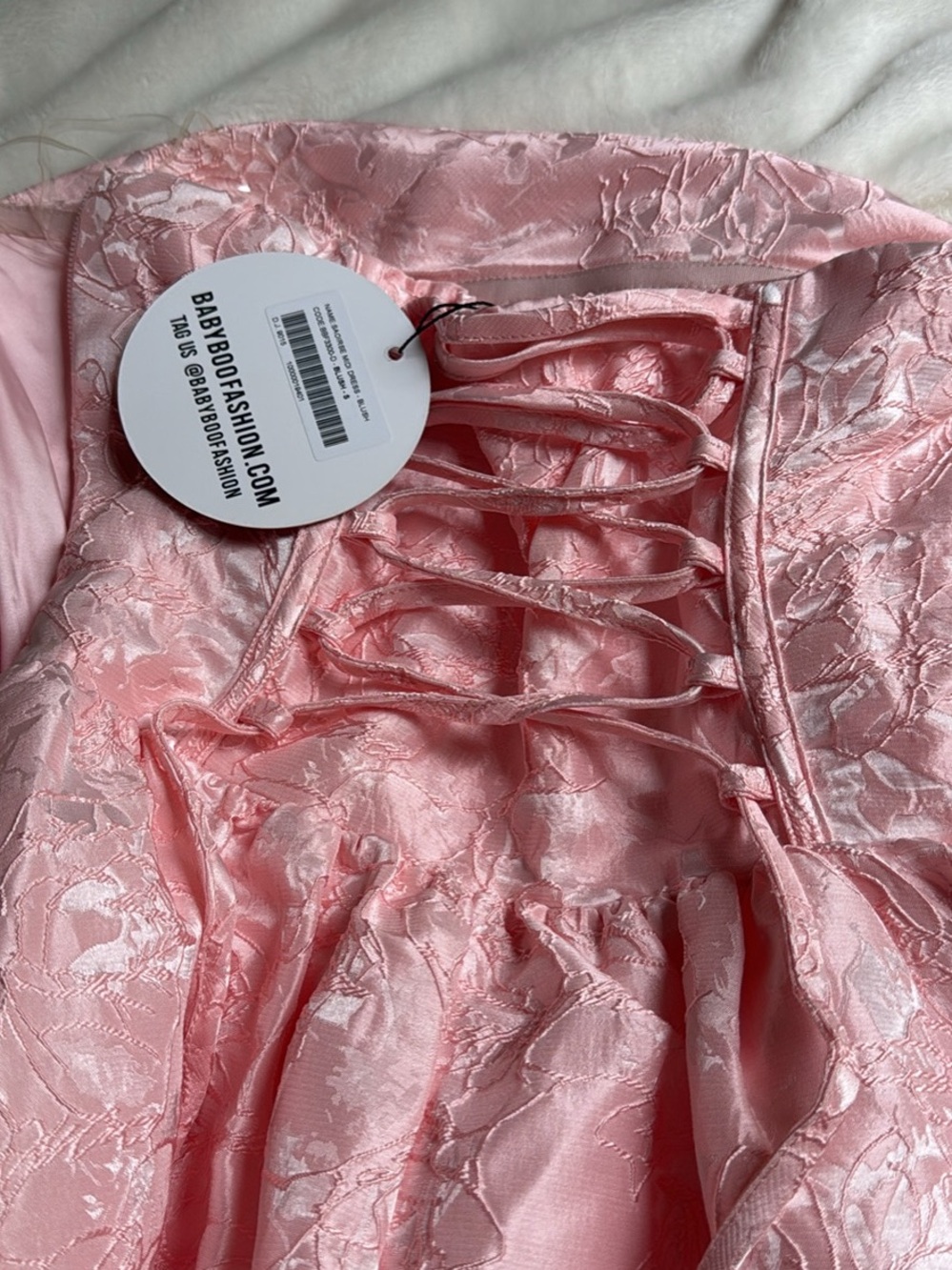 Brand new Strapless Pink Floral Brocade Wedding guest Dress with Lace-Up Back - Picture 6 of 8